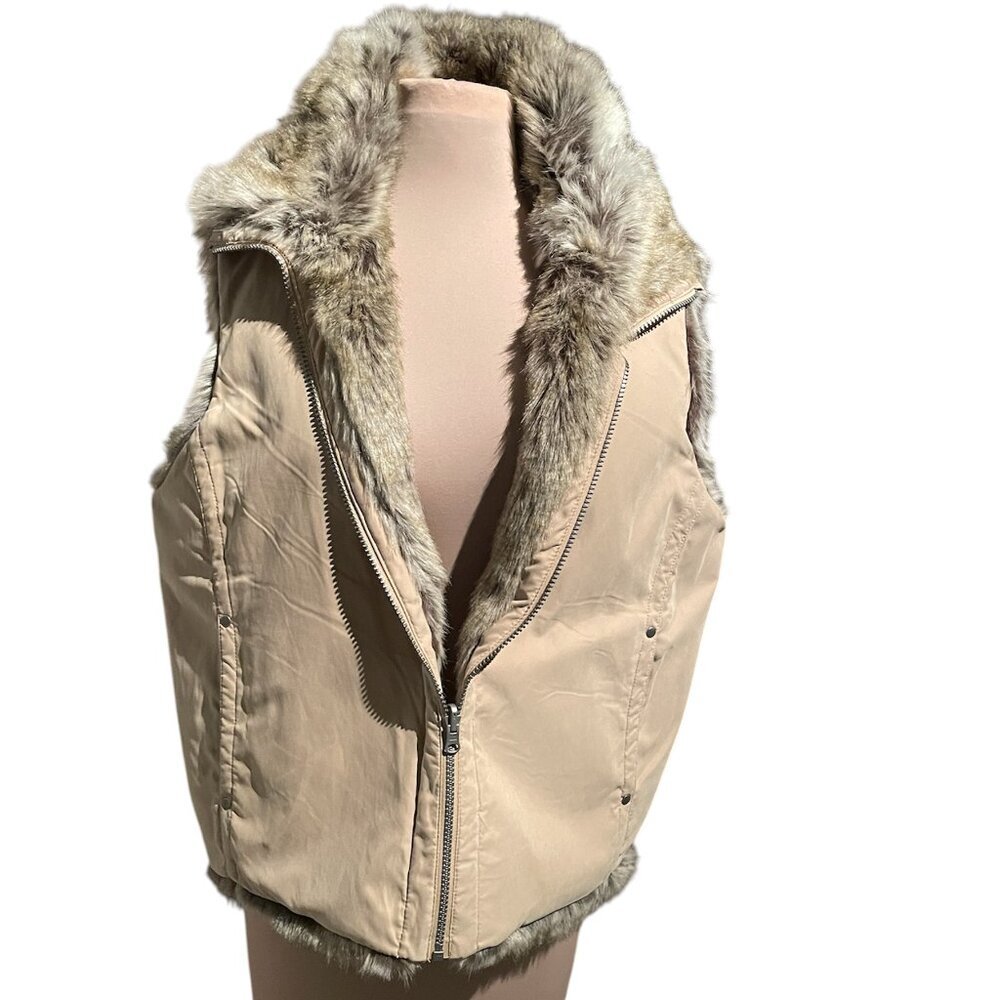 Weatherproof Garment Co. Faux Fur Reversible Zip-Up Vest Tan, Size XL EUC